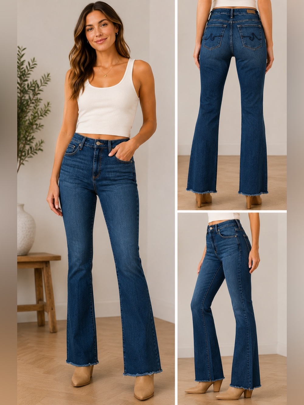 AG Farrah Boot High Rise Jeans 31x32 Dark Wash Raw Hem Stretch Denim